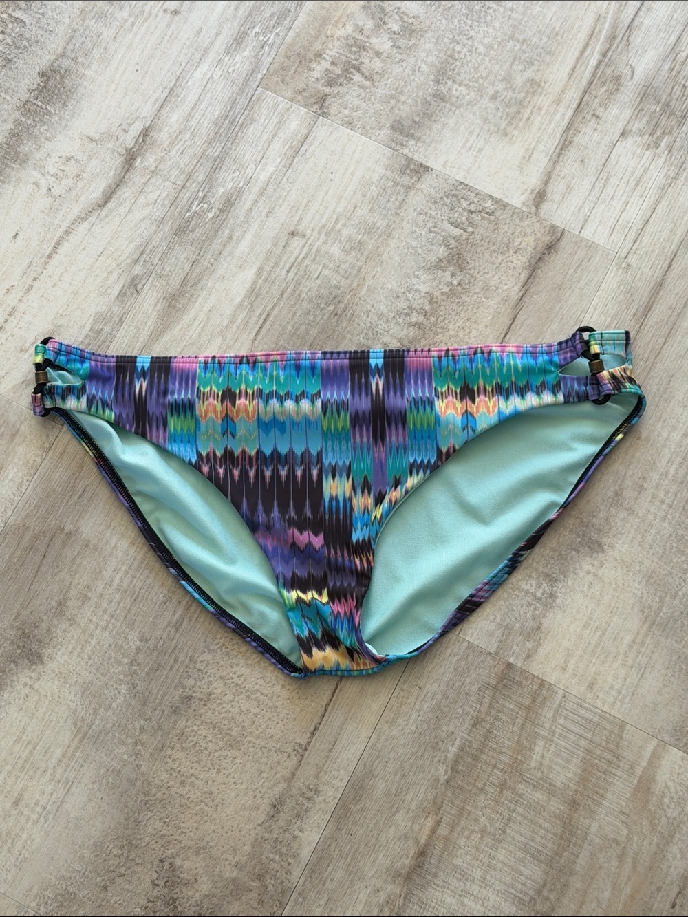 Prana Multicolor Geometric Swim Bottoms in Teal, Purple, Black